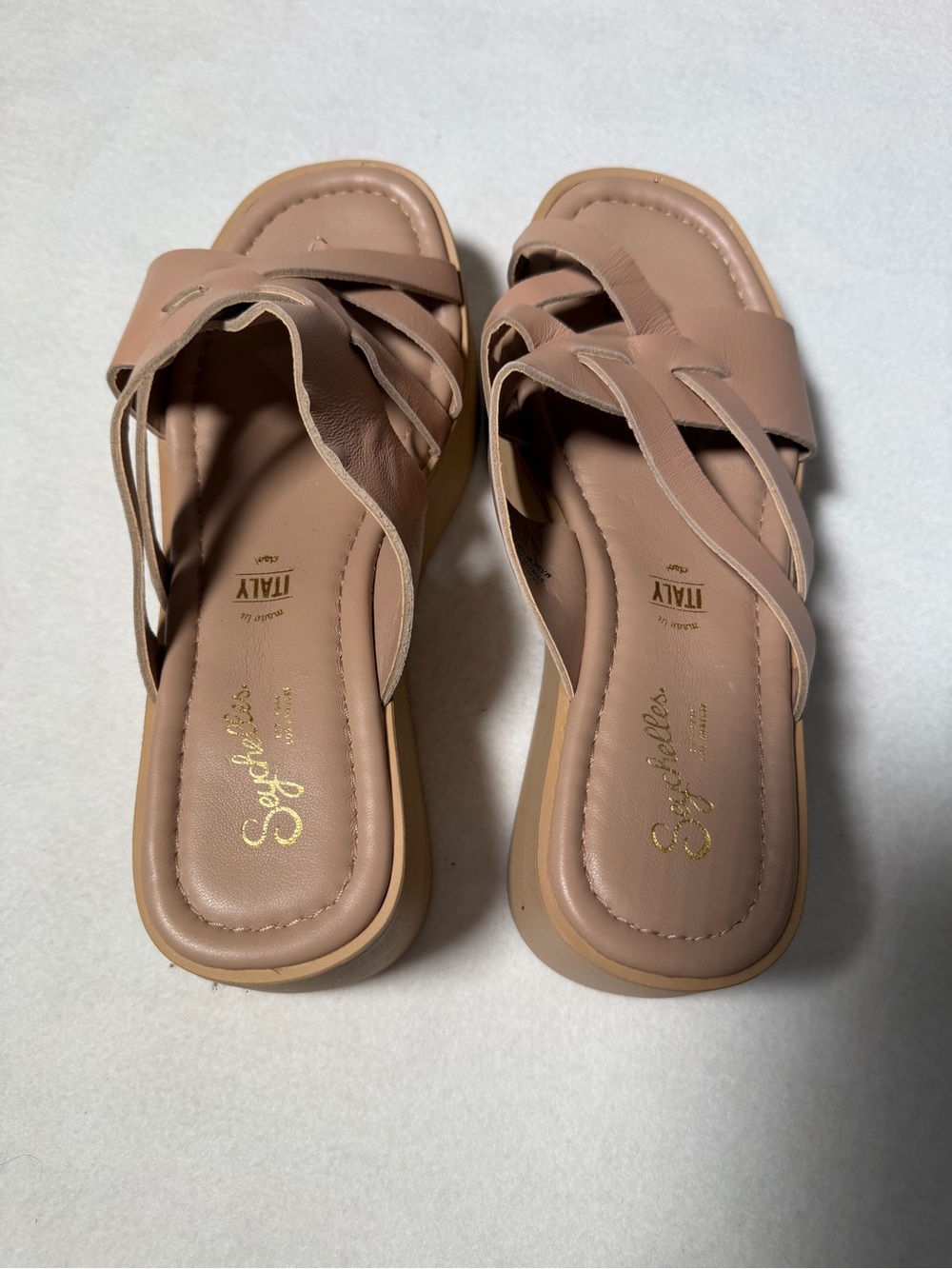 Seychelles Blush-Tan Cross-Strap Slide Sandals